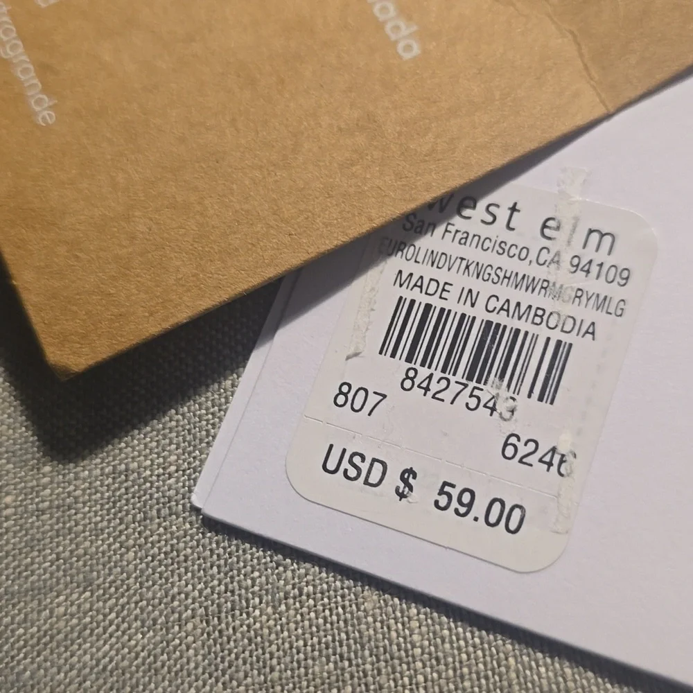 European Flax Linen King Sham,Warm Gray Melange, Retail Price $59.00 USD